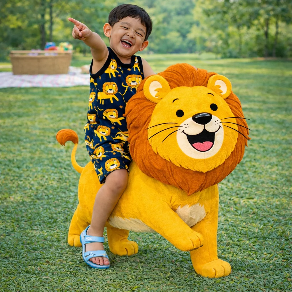 Cotton Knitted Sleeveless Cute Printed T-shirt Set - Navy Blue